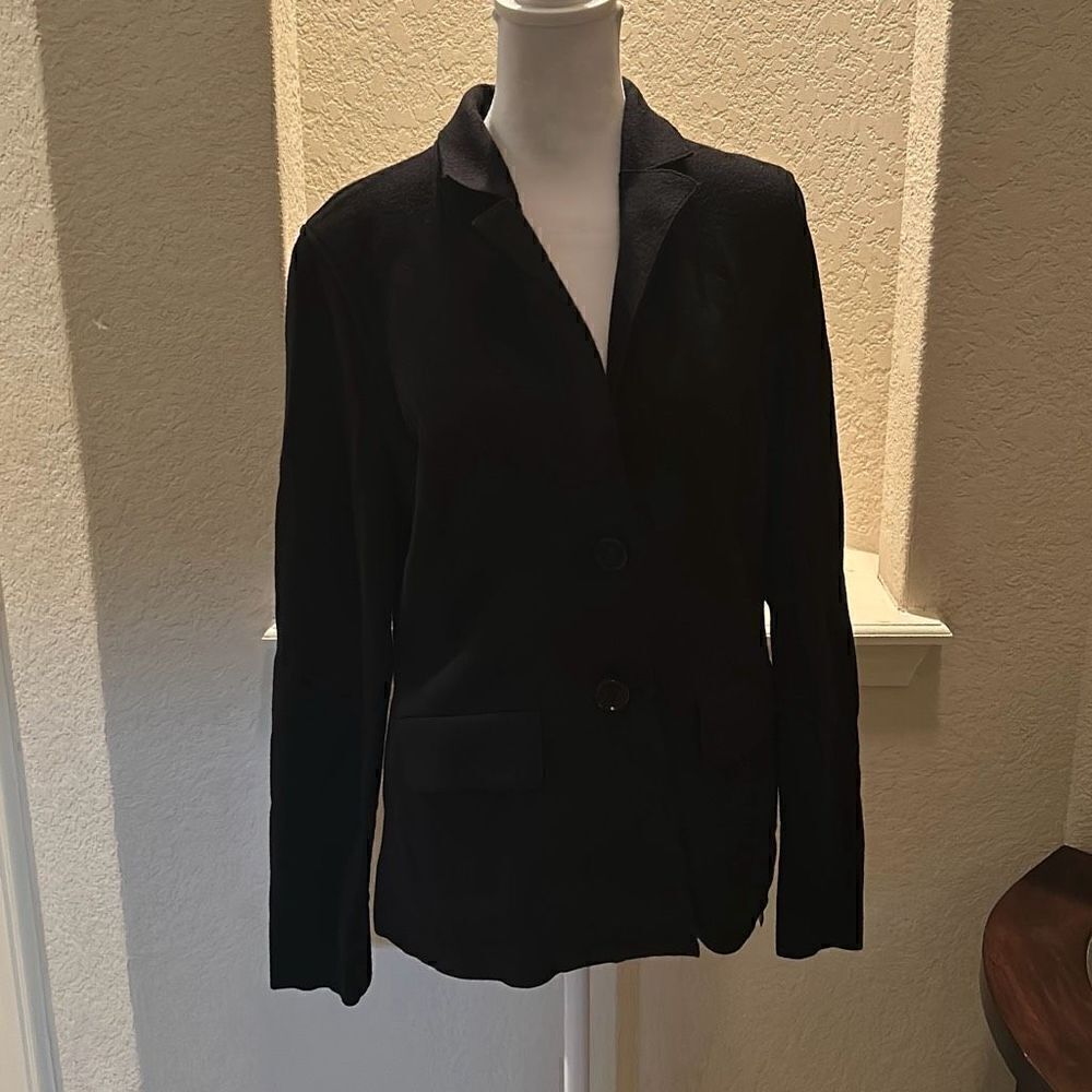 Marc Cain Womens Size N3 Button Up Knit Blazer Coat Black 100% Virgin Wool New